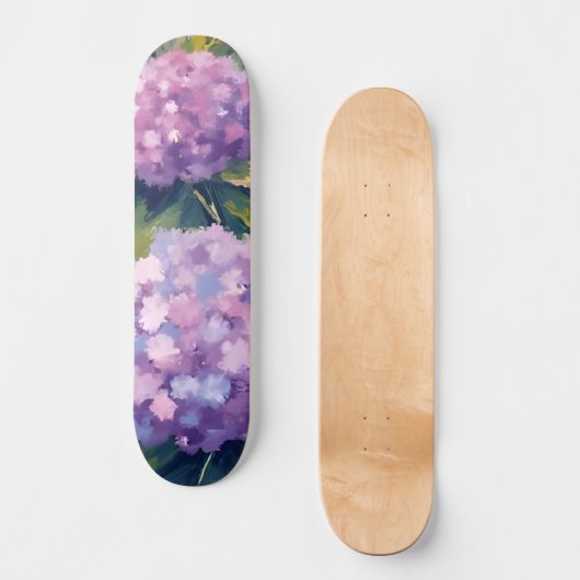 Paarse Hortensia's Floral Waterverf Skateboard (Voorkant)