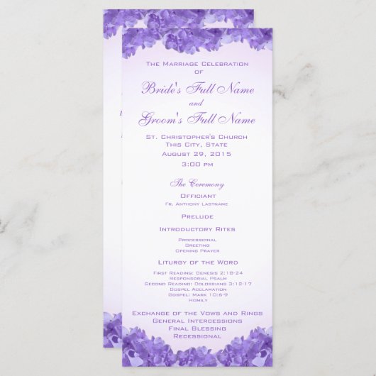 Paarse hortensia's huwelijksprogramma programma (Voorkant / Achterkant)