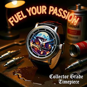 Paarse Hot Rod, Maanverlichte Vlammen Horloge