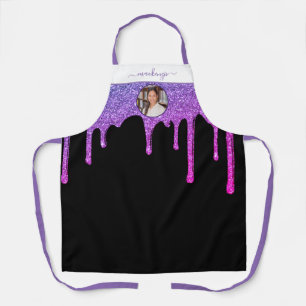 Paarse hot-roze glitter-schijven persoonlijke foto schort