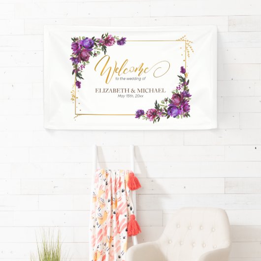 Paarse hotroze gouden Waterverf Spandoek (Insitu)