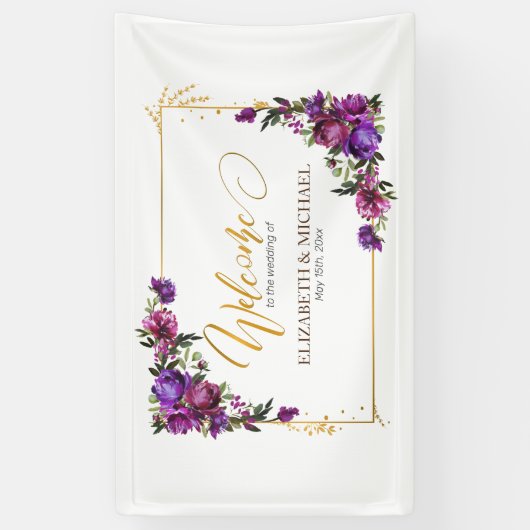 Paarse hotroze gouden Waterverf Spandoek (Verticaal)