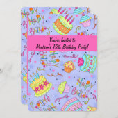 Paarse hotroze Tween's 12e verjaardag uitnodiging (Voorkant / Achterkant)