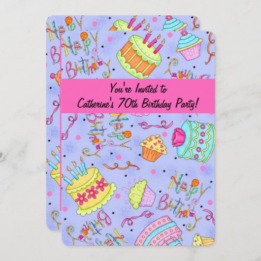 Paarse hotroze Tween's 12e verjaardag uitnodiging (Voorkant / Achterkant)