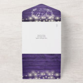 Paarse Houten Strijklichten QR Code Bloemen Huweli All In One Uitnodiging (Buitenkant)