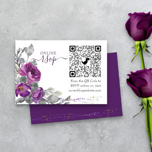 Paarse Huwelijksbloemen Online RSVP QR Code Informatiekaartje