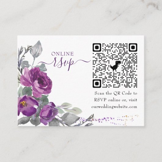 Paarse Huwelijksbloemen Online RSVP QR Code Informatiekaartje (Voorkant)