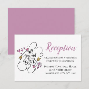 Paarse huwelijksreceptie liefdes harten pijlen kaart