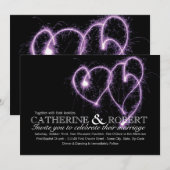 Paarse Huwelijksuitnodiging met Twee Hartjes en Vu Kaart (Voorkant / Achterkant)