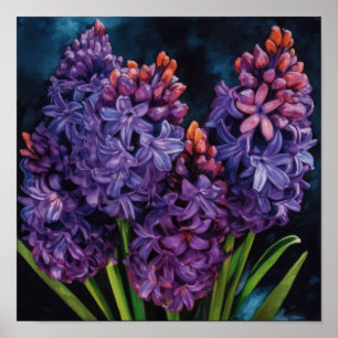 Paarse Hyacint Bloemenkunst Print Poster