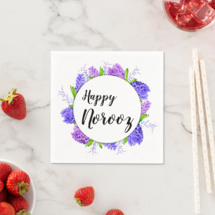Paarse hyacinth nieuwjaar wee Happy Norooz Servet