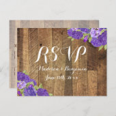 Paarse Hydrangea Barn Wood Wedding RSVP Briefkaart (Voorkant / Achterkant)
