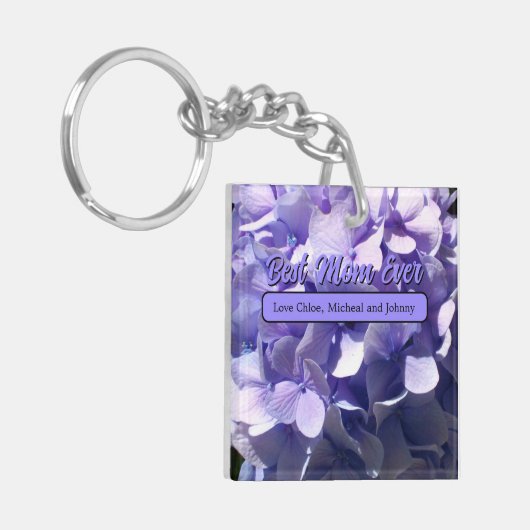 Paarse Hydrangea beste moeder ooit Sleutelhanger (Voorkant Links)