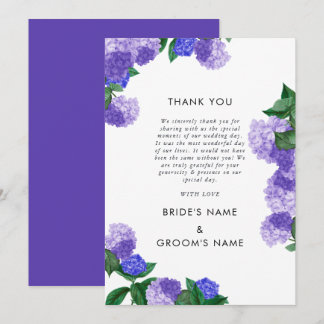 Paarse Hydrangea Bloemige Groene Moderne Bruiloft Bedankkaart
