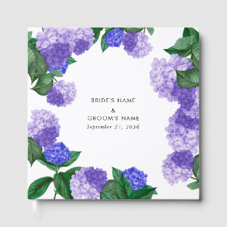 Paarse Hydrangea Bloemige Groene Moderne Bruiloft Gastenboek