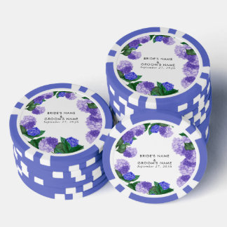 Paarse Hydrangea Bloemige Groene Moderne Bruiloft Poker Chips