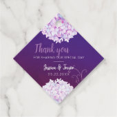 Paarse hydrangea Blooms Weddenschap Bedankjes Labels (Voorkant)
