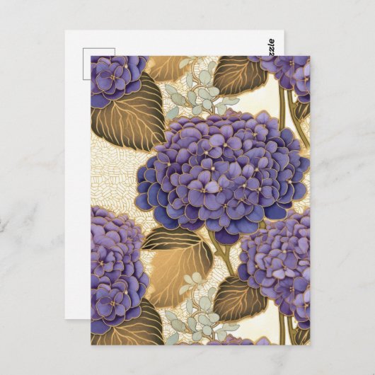 Paarse Hydrangea Chiyogami Briefkaart (Voorkant / Achterkant)