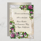 Paarse Hydrangea En Kant Recepcie Kaart (Voorkant / Achterkant)