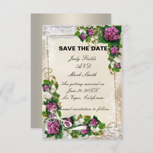 Paarse Hydrangea En Kant Save The Date Kaart (Voorkant / Achterkant)