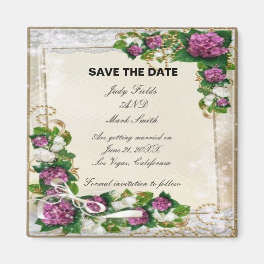 Paarse Hydrangea En Kant Save The Date Magneet (Voorkant)