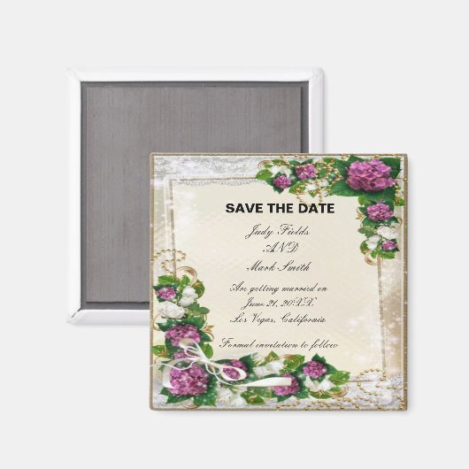 Paarse hydrangea en Lace sparen de datum Magnet Magneet (Voorkant / Achterkant)