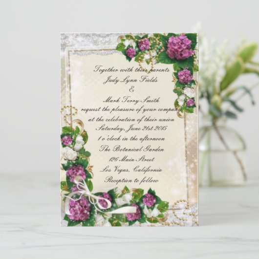 Paarse hydrangea en uitnodiging tot inschrijving b (Staand voorkant)