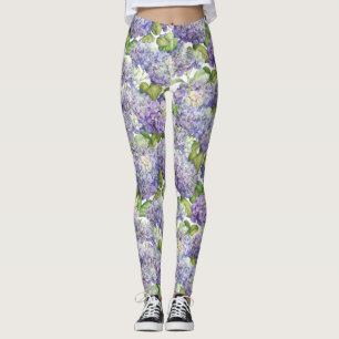 Paarse Hydrangea Floral Pattern Leggings