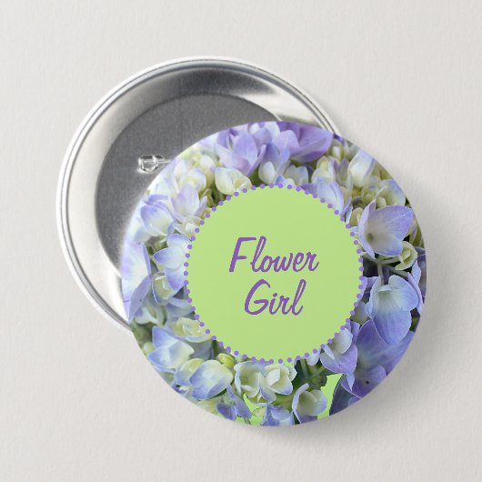 Paarse Hydrangea hortensia Bloemenmeisje Ronde Button 7,6 Cm (Voorkant /achterkant)