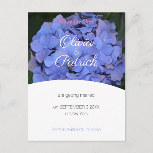 Paarse Hydrangea Huwelijk 'Save the Date' Uitnodiging Briefkaart (Voorkant)