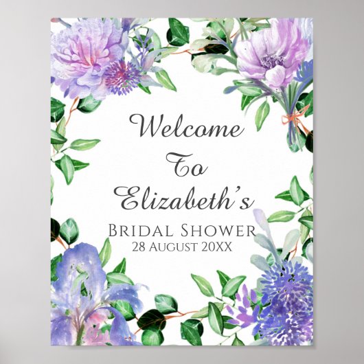 Paarse Hydrangea Iris Bruiloft Feest Welkom Bord Poster (Voorkant)