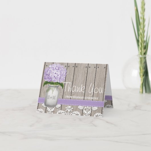 PAARSE Hydrangea Monogrammed Mason Jar BEDANKT (Voorkant)
