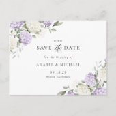 Paarse Hydrangea Save the Date Uitnodigingsbriefka Aankondigingskaart (Voorkant)