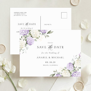 Paarse Hydrangea Save the Date Uitnodigingsbriefka Aankondigingskaart