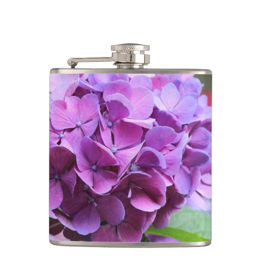 Paarse hydrangea Vinyl Wrapped Kolf Heupfles (Voorkant)