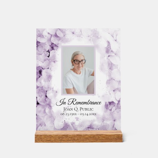 Paarse Hydrangea Waterverf Viering van het Leven Acryl Bord (Voorkant)