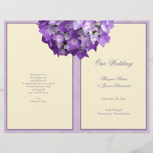 Paarse hydrangea Wedding Program of White (Voorkant)