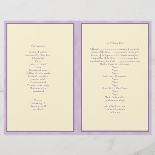 Paarse hydrangea Wedding Program of White (Achterkant)