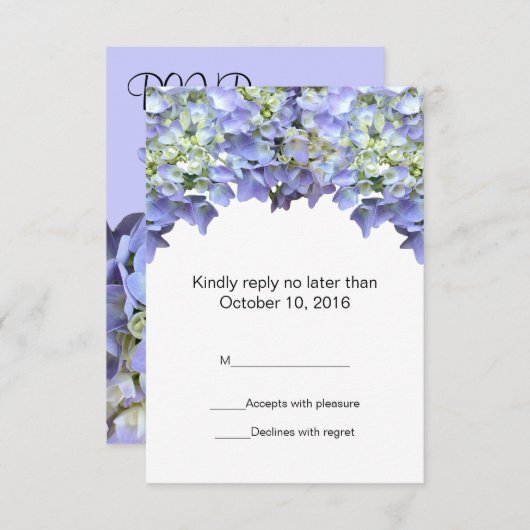 Paarse Hydrangea Wedding RSVP (Voorkant / Achterkant)