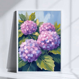 Paarse Hydrangea's Bloemenschildering in Waterverf Poster