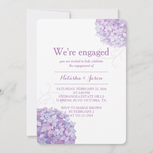 Paarse Hydrangeas bruiloft verlovingsfeest Kaart (Voorkant)