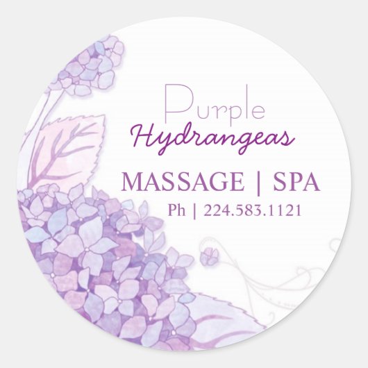 Paarse Hydrangeas Business Promotion Ronde Sticker (Voorkant)