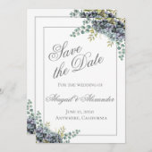 Paarse Hydrangea's Eucalyptus Save The Date Kaart (Voorkant / Achterkant)