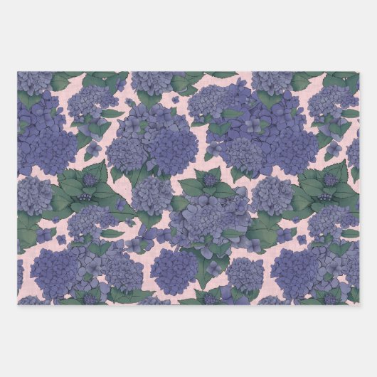 Paarse Hydrangeas Gift Wrap - reeks 3 Inpakpapier Vel (Voorkant 3)