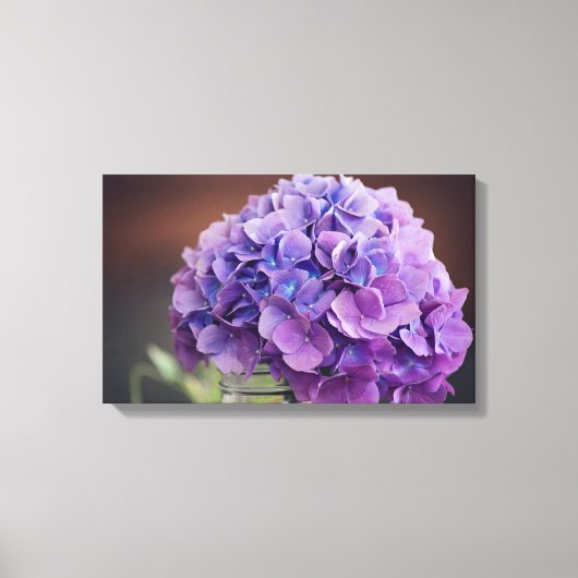 Paarse Hydrangeas in een Mason Jar Canvas Afdruk (Voorkant)