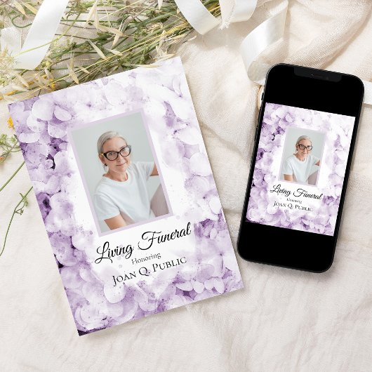 Paarse Hydrangeas Waterverf Levend Begrafenisfeest Kaart