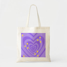 Paarse hypnotische hartpatroon Y2K met schittering Tote Bag