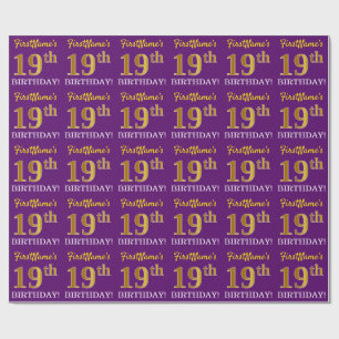 Paarse, imitatie Gold look "19e BIRTHDAY" Cadeaupapier