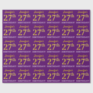 Paarse, imitatie Gold look "27e BIRTHDAY" Cadeaupapier