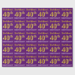 Paarse, imitatie Gold look "40e BIRTHDAY" Cadeaupapier
